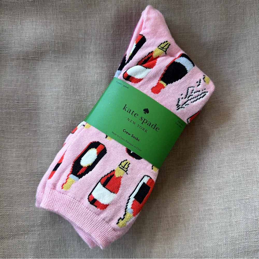 Kate Spade Wine Plaid Pattern Crew Socks 3 Pairs